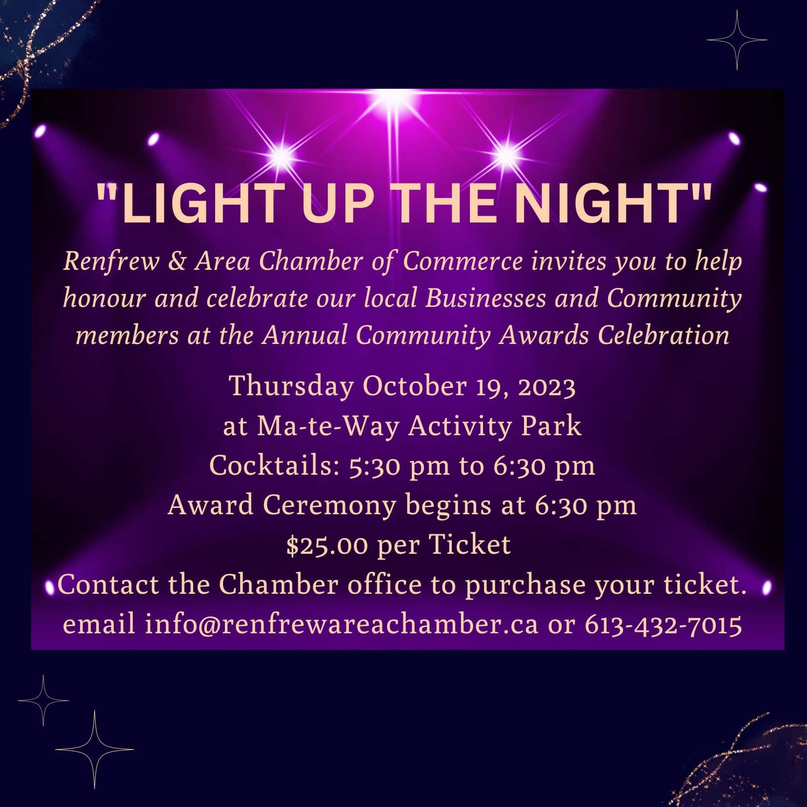 Thursday October 19, 2023 for the Annual Community Awards Celebration. Cocktails 5:30 pm., awards begins at 6:30 p.m. Reserve your tickets by following the link. http://events.constantcontact.com/register/event?llr=fulhfytab&oeidk=a07ek0fa8ko30f5b8df